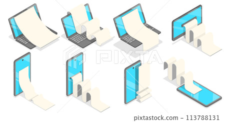 3D Isometric Flat  Conceptual Illustration of Bill Payment. 113788131