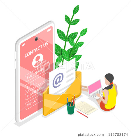 3D Isometric Flat Conceptual Illustration of Contact Us. 3D Isometric Flat Conceptual Illustration of Contact Us. 113788174