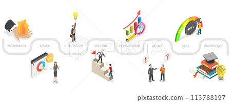 3D Isometric Flat  Conceptual Illustration of Dictionary Search. 113788197