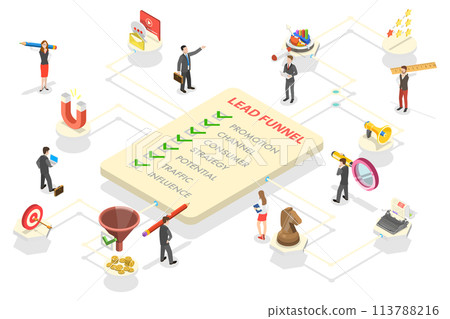 3D Isometric Flat  Conceptual Illustration of Lead Generation Marketing Strategy 113788216