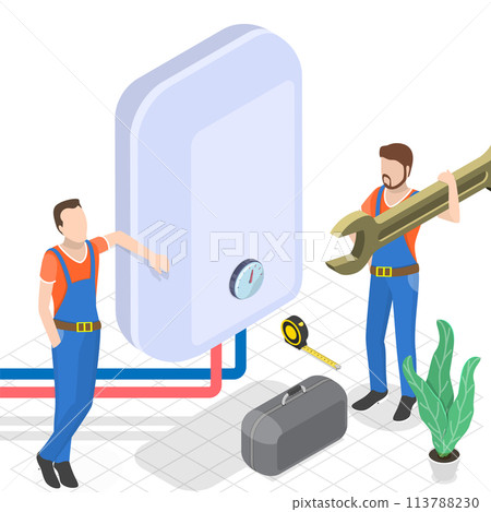 3D Isometric Flat  Conceptual Illustration of Boiler Repair 113788230