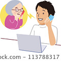 奶奶與男性照護人員諮詢並拜訪按摩師 113788317