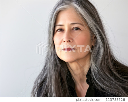 Mature Woman with Silver Hair Mature Woman with Silver Hair 113788326