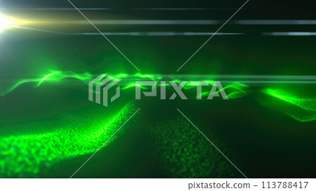 Green energy magic digital futuristic waves with light rays lines and energy particles. Abstract background Green energy magic digital futuristic waves with light rays lines and energy particles. Abstract background 113788417