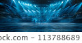 Professional sports arena at night, bright stadium lights, empty seats foreshadow upcoming excitement 113788689