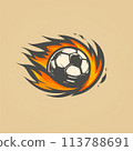 Soccer ball in motion captured with minimalistic sports logo design, bold shapes, contrasting colors 113788691