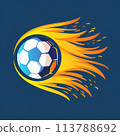 A minimalistic sports logo features bold geometric shapes, contrasting colors, symbolizing a soccer ball's motion 113788692