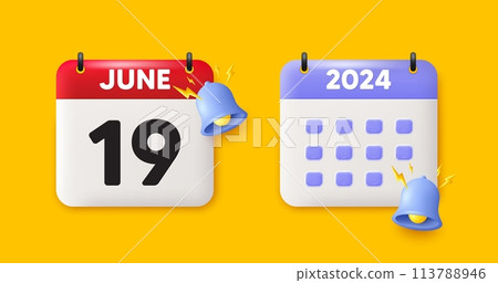 Calendar date 3d icon. 19th day of the month icon. Event schedule date. Meeting appointment time. 19th day of June month. Calendar event reminder date. Vector Calendar date 3d icon. 19th day of the month icon. Event schedule date. Meeting appointment time. 19th day of June month. Calendar event reminder date. Vector 113788946