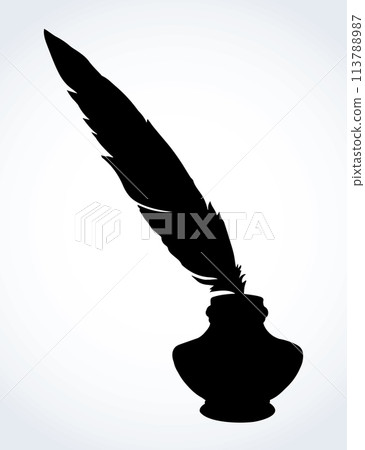 Pen in the inkwell. Vector drawing 113788987