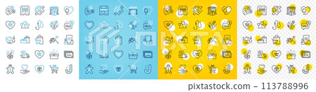Vector icons set of Fireworks rocket, Sunscreen and Gift shop line icons pack for web with Only you, Ice cream, Sale bags outline icon. Hook, Delivery discount, Present box pictogram. Vector 113788996