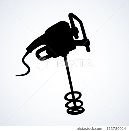Hand mixer for concrete. Vector drawing Hand mixer for concrete. Vector drawing 113789024
