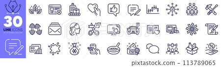 Write, Online payment and Mail line icons pack. Medical staff, Versatile, Education web icon. Loan percent, Messenger, Group people pictogram. Like, Organic tested, Insomnia. Card. Vector 113789065