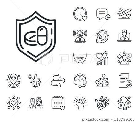 Medicine drugs sign. Online doctor, patient and medicine outline icons. Medical tablet line icon. Pharmacy medication symbol. Medical tablet line sign. Vector Medicine drugs sign. Online doctor, patient and medicine outline icons. Medical tablet line icon. Pharmacy medication symbol. Medical tablet line sign. Vector 113789103