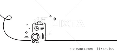 Inspect line icon. Continuous one line with curl. Quality research sign. Verification report symbol. Inspect single outline ribbon. Loop curve pattern. Vector 113789109