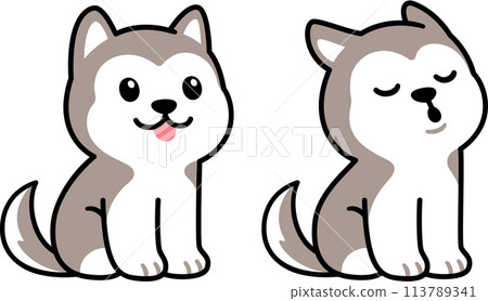 Cute cartoon husky puppy sitting and howling 113789341