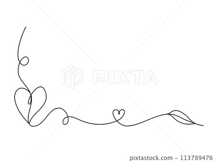 Romanic floral corner frame, one line drawing vector illustration. Romanic floral corner frame, one line drawing vector illustration. 113789476