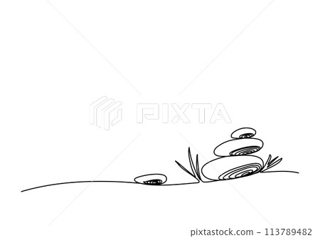 Pebble stones, one line drawing vector illustration. Pebble stones, one line drawing vector illustration. 113789482