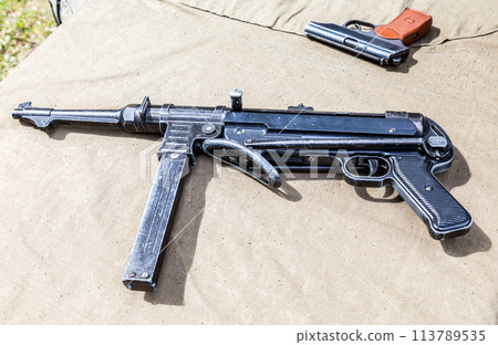 German submachine gun Schmeisser Mp40 from World War II German submachine gun Schmeisser Mp40 from World War II 113789535