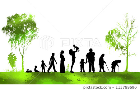 Silhouettes of people. Woman life cycle abstraction. Vector illustration 113789690