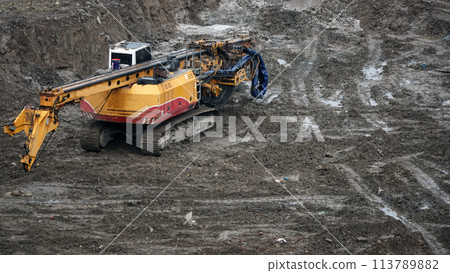 Kiev, Ukraine March 13, 2019: Construction of the zero cycle, the foundation for the entertainment complex 113789882