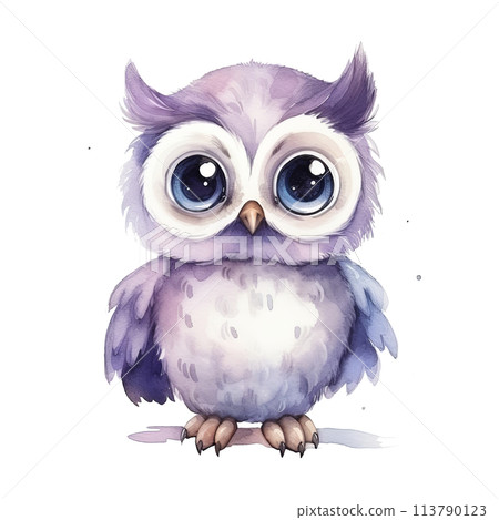 Watercolor Painting of Owl With Big Eyes 113790123