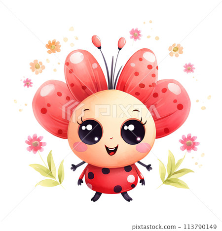 Cheerful Cartoon Ladybug With Big Eyes 113790149