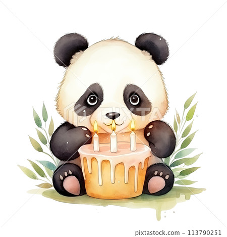Panda Bear Holding Birthday Cake With Candles Panda Bear Holding Birthday Cake With Candles 113790251