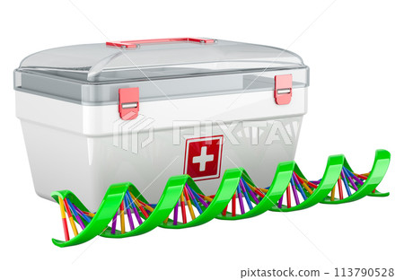 DNA spiral with First Aid Kit. 3D rendering 113790528