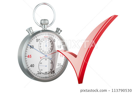 Stopwatch with red check mark, 3D rendering 113790530