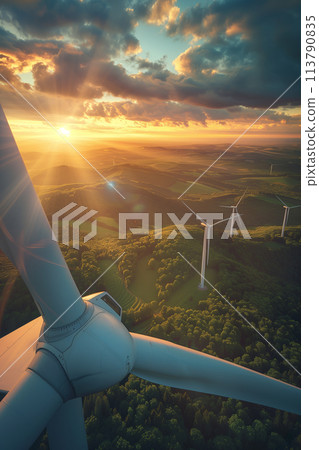 Selective focus of View from the top of a windmill in the mountains. Selective focus of View from the top of a windmill in the mountains. 113790835