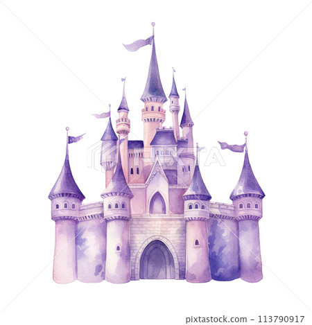Pink Castle Watercolor Drawing 113790917