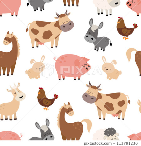 cartoon farm animal seamless pattern cartoon farm animal seamless pattern 113791230