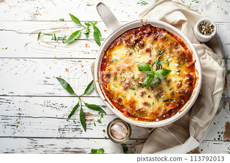 Lasagna soup in a bowl. Made with beef, sausage and spinach 113792013