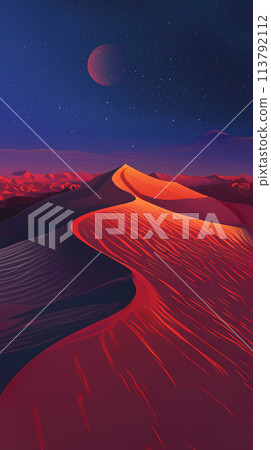 Scenic view of a moon over sand dunes Scenic view of a moon over sand dunes 113792112