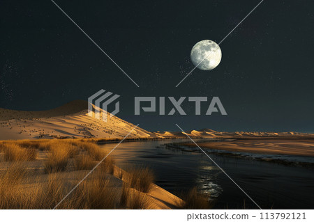 Scenic view of a moon over sand dunes Scenic view of a moon over sand dunes 113792121
