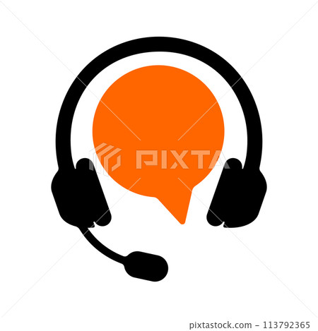 Customer support symbol with headphones and blank speech bubble sign isolated on white background. Call center sign. Empty template for hotline icon. Telemarketing concept. Vector flat illustration 113792365