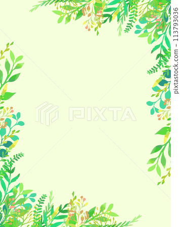 Watercolor-style, hand-drawn botanical illustration frame, vertical 113793036