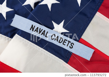 U.S. Naval Cadets Branch Tape on national USA flag U.S. Naval Cadets Branch Tape on national USA flag 113793272