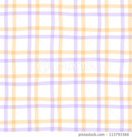 Orange Purple Plaid Gingham Check Hand Drawn Background Overlay 113793368