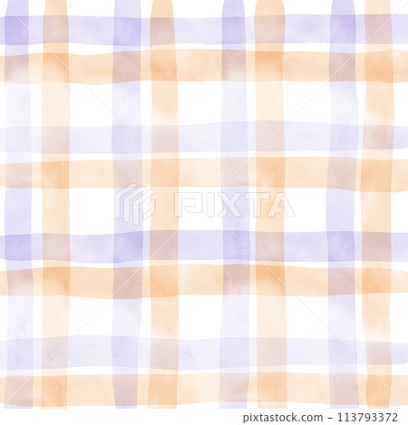 Orange Purple Plaid Gingham Check Hand Drawn Background Overlay 113793372
