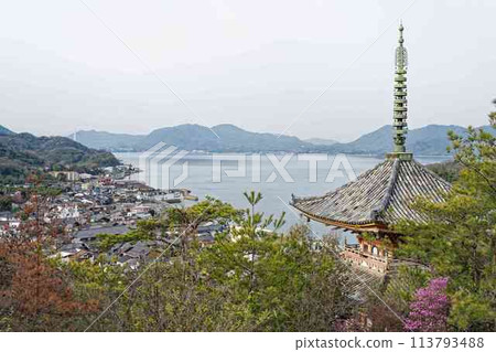 The three-story pagoda of Kojoji Temple and the Seto Inland Sea The three-story pagoda of Kojoji Temple and the Seto Inland Sea 113793488