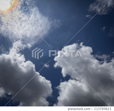Magnificent beautiful form of cumulonimbus clouds blue sky cloud gradient light white background. Beauty clear cloudy in sunshine calm bright air background 113793621