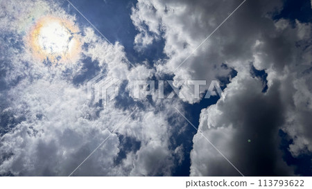 Magnificent beautiful form of cumulonimbus clouds blue sky cloud gradient light white background. Beauty clear cloudy in sunshine calm bright air background 113793622