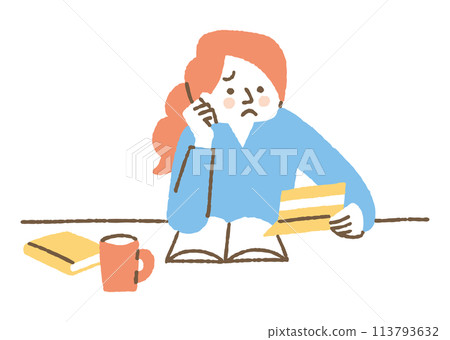 A woman worried while looking at her bankbook_Color 113793632