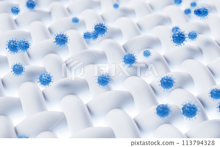 Virus and cloth with microscopic detail, 3d rendering. Virus and cloth with microscopic detail, 3d rendering. 113794328