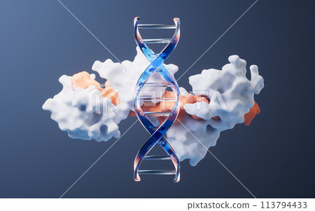 DNA and protein with biological concept, 3d rendering. DNA and protein with biological concept, 3d rendering. 113794433