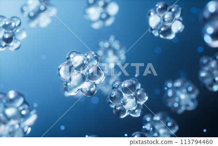 Physics atom with dark blue background, 3d rendering. 113794460