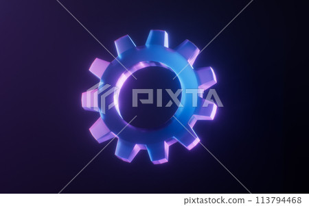 Mechanical gear with dark neon light effect, 3d rendering. Mechanical gear with dark neon light effect, 3d rendering. 113794468