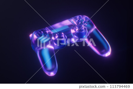 Gamepad with dark neon light effect, 3d rendering. Gamepad with dark neon light effect, 3d rendering. 113794469