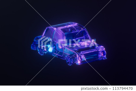 A car with dark neon light effect, 3d rendering. 113794470